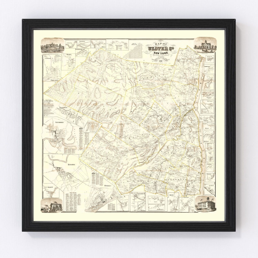 Vintage Map of Ulster County, New York 1858