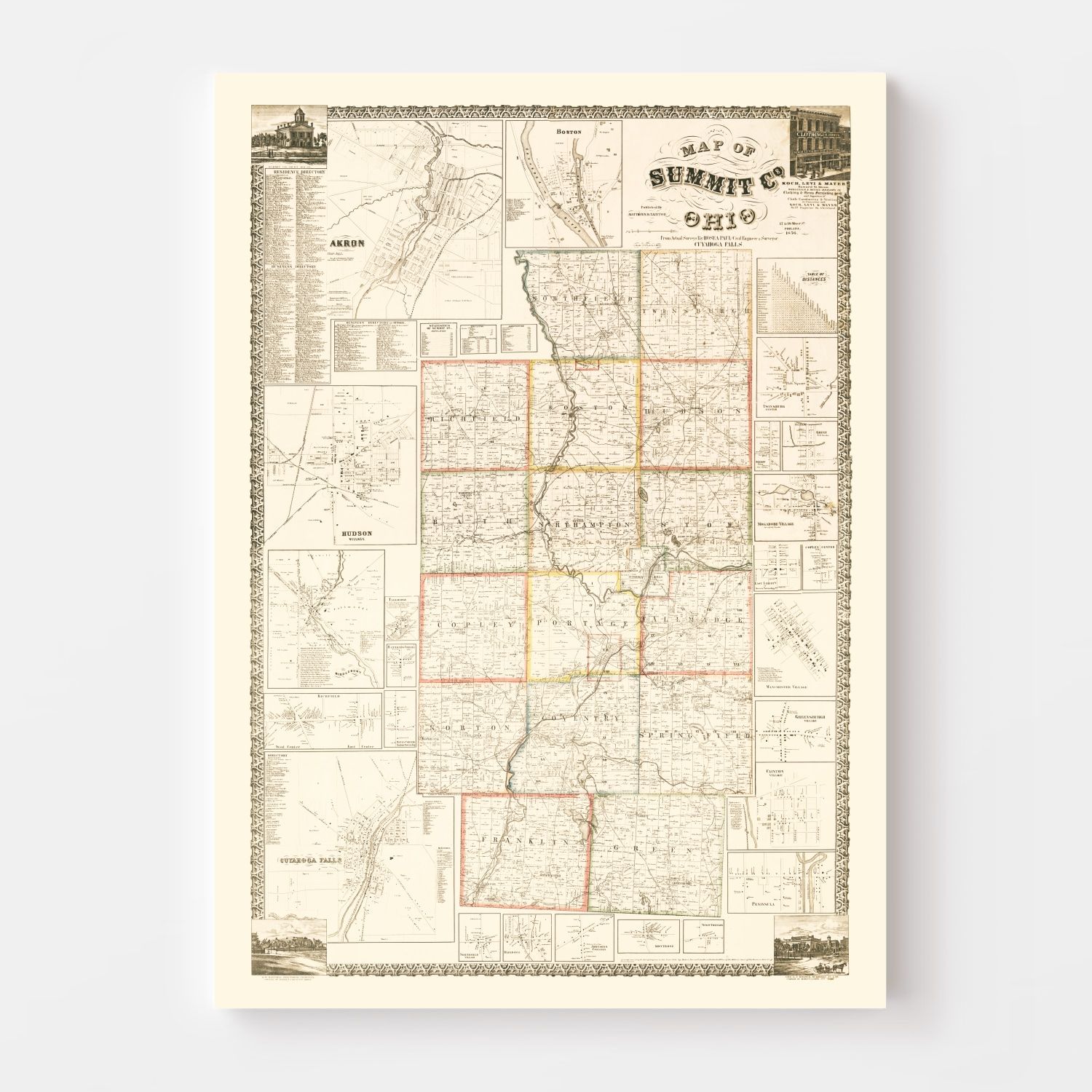 Vintage Map of Summit County, Ohio 1856