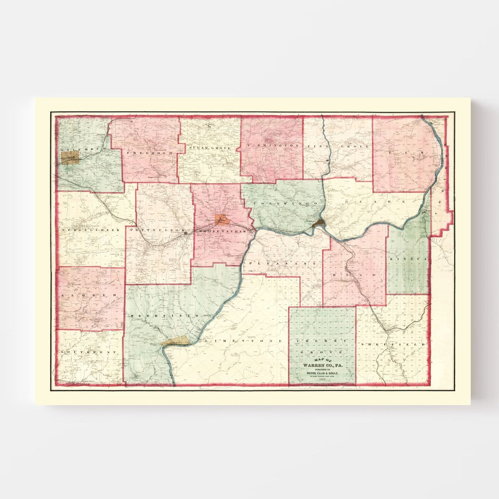 Vintage Map of Warren County, Pennsylvania 1865
