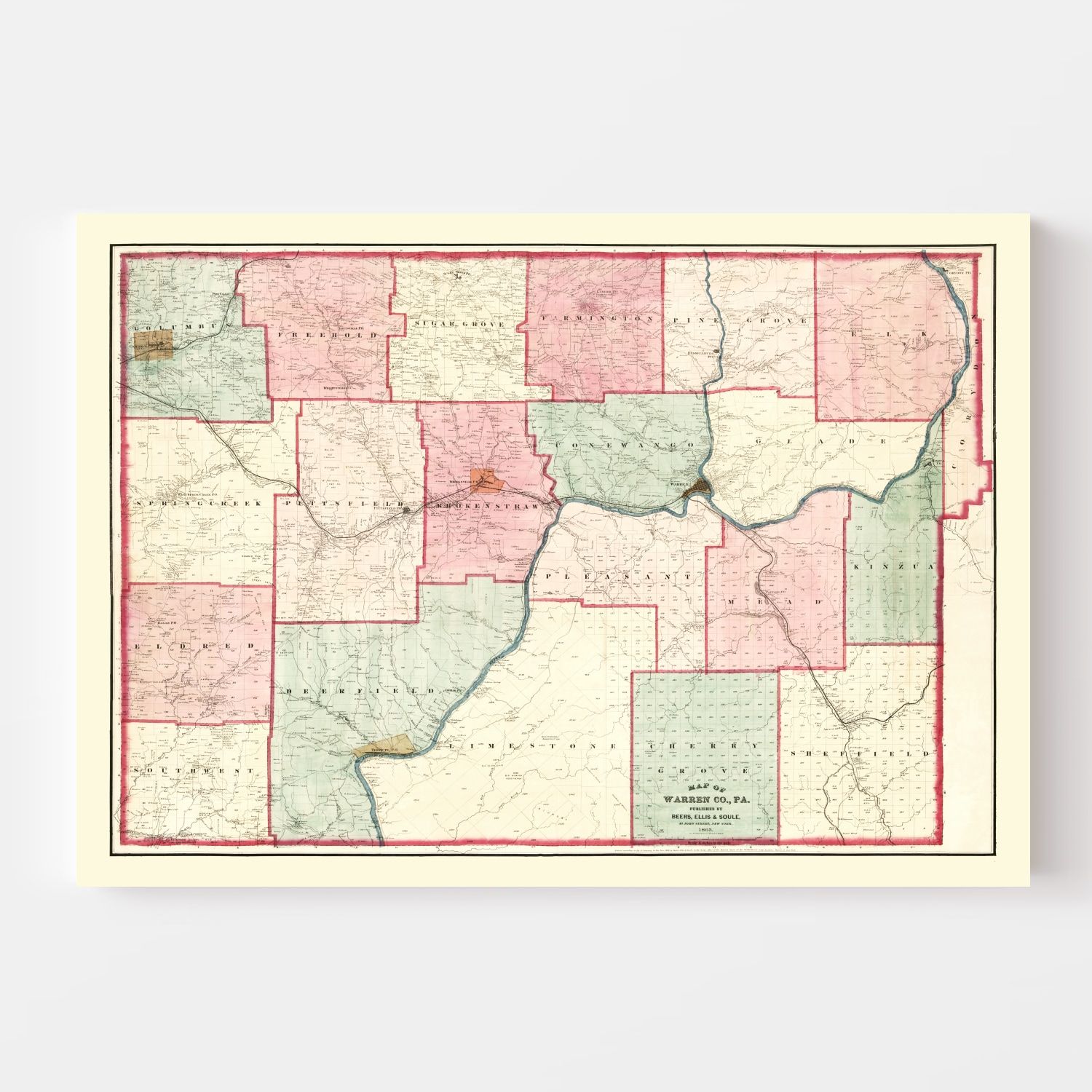 Vintage Map of Warren County, Pennsylvania 1865