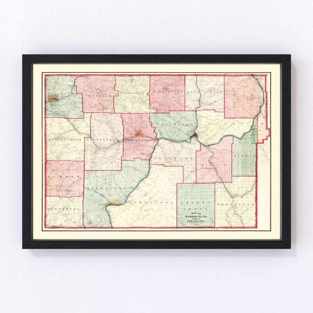 Vintage Map of Warren County, Pennsylvania 1865