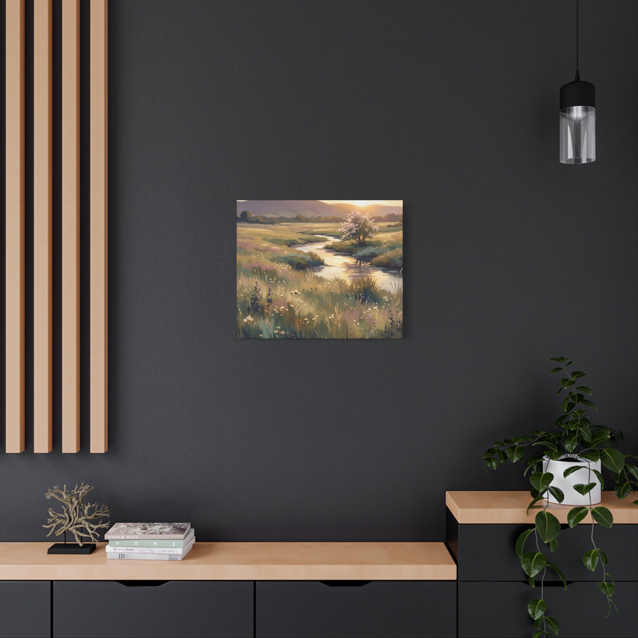 Serene Meadow Stream Matte Canvas Art — Stretched Wall Decor