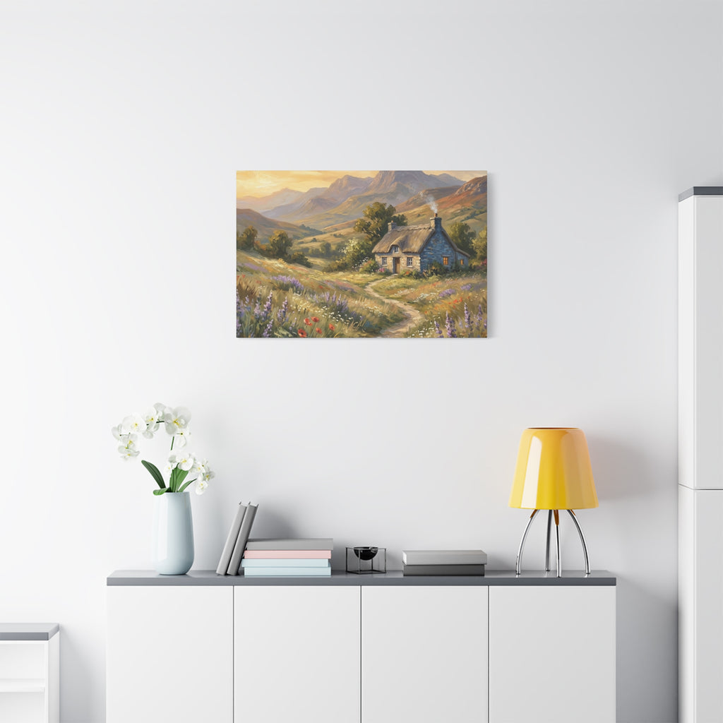 Countryside Cottage Canvas Wall Art — Tranquil Rustic Landscape Print