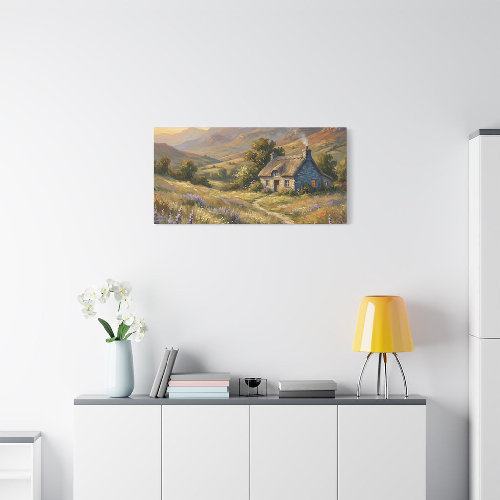 Countryside Cottage Canvas Wall Art — Tranquil Rustic Landscape Print