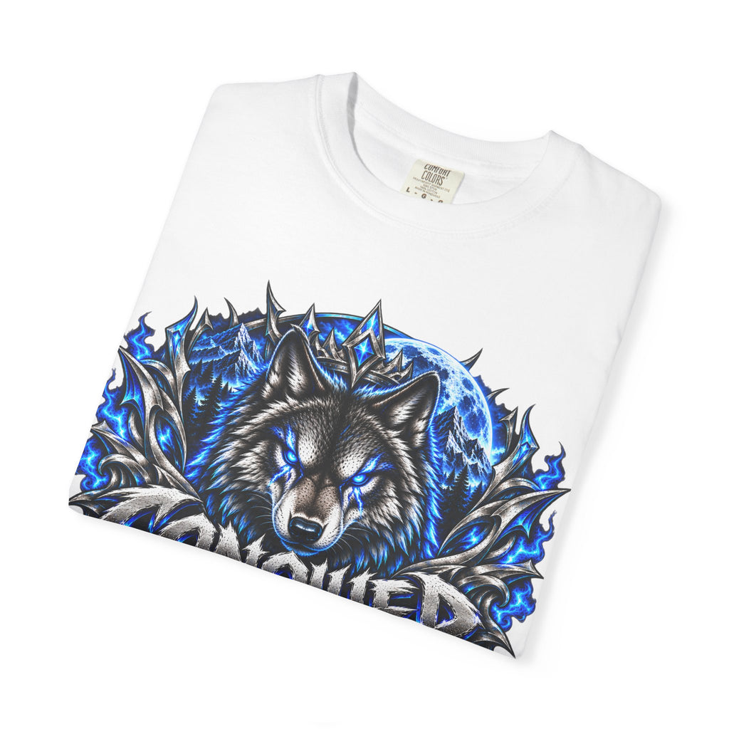Conqueror Wolf Graphic T-Shirt — Fierce Blue Wolf Design