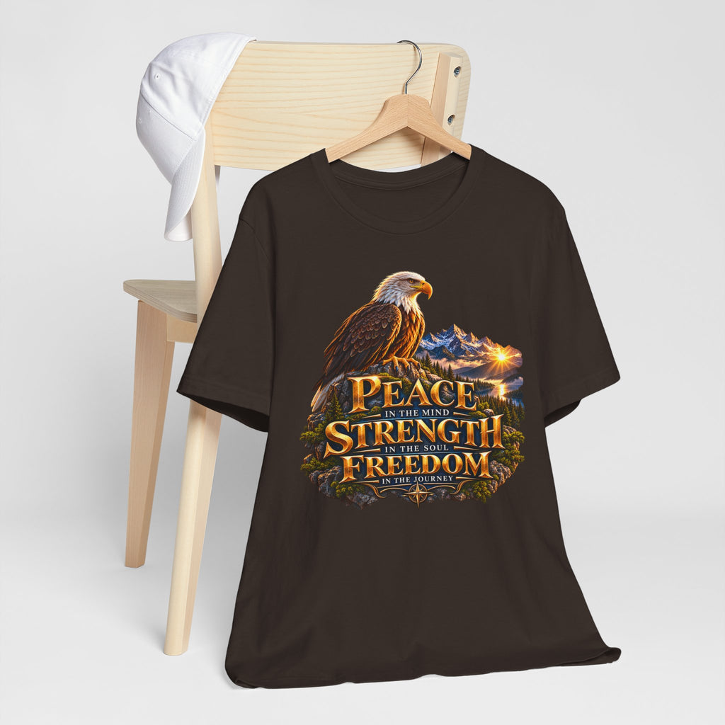 Eagle Mountain Sunrise T‑Shirt — "Peace Strength Freedom" Patriotic Tee