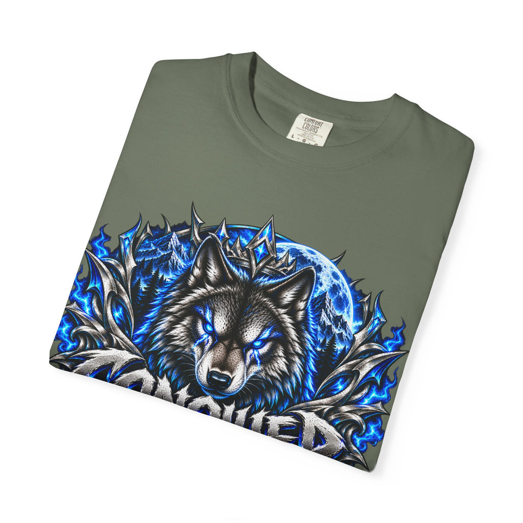 Conqueror Wolf Graphic T-Shirt — Fierce Blue Wolf Design