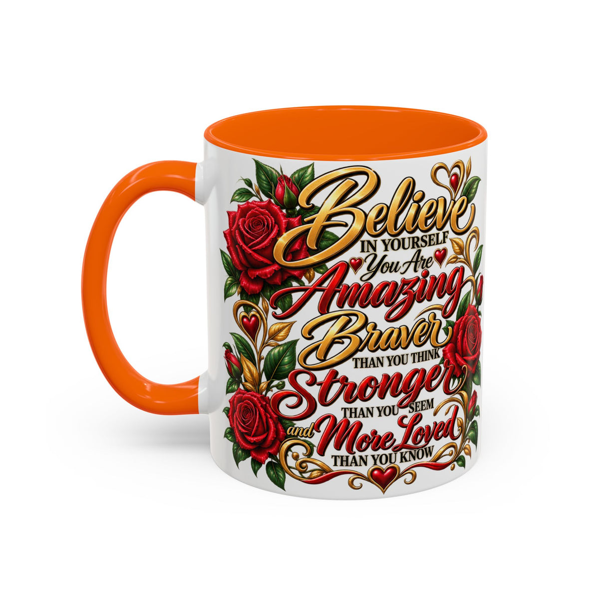 Inspirational Rose Coffee Mug — "Believe in Yourself" Motivational Tea Cup