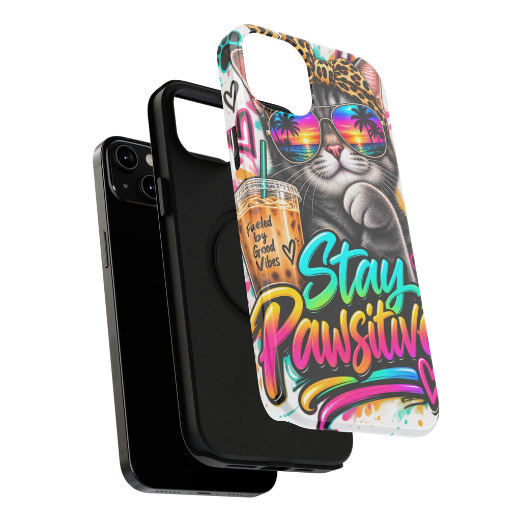 Phone Case — "Stay Pawsitive" Cat Impact-Resistant Case