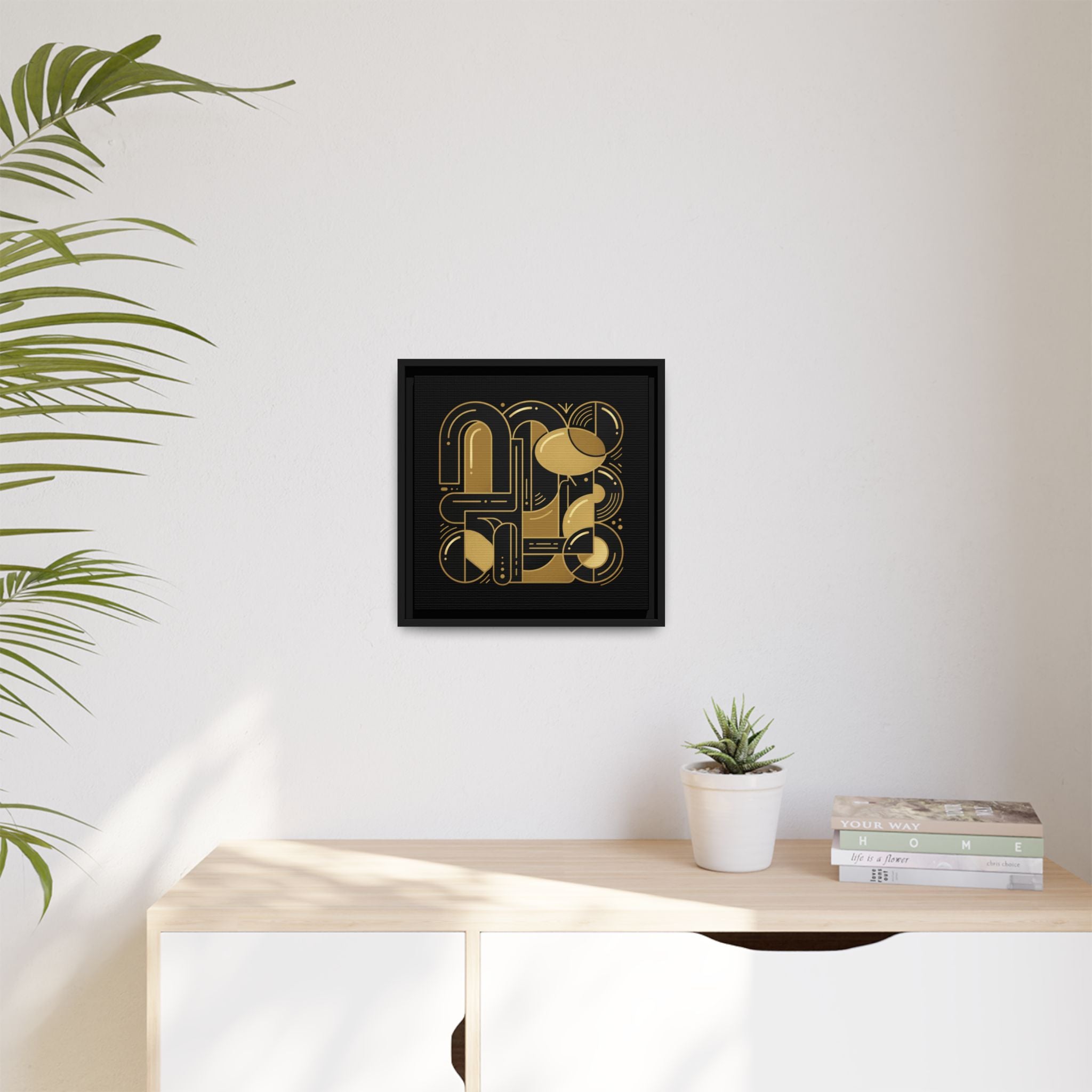 Gold Geometric Art Print — Framed Matte Canvas