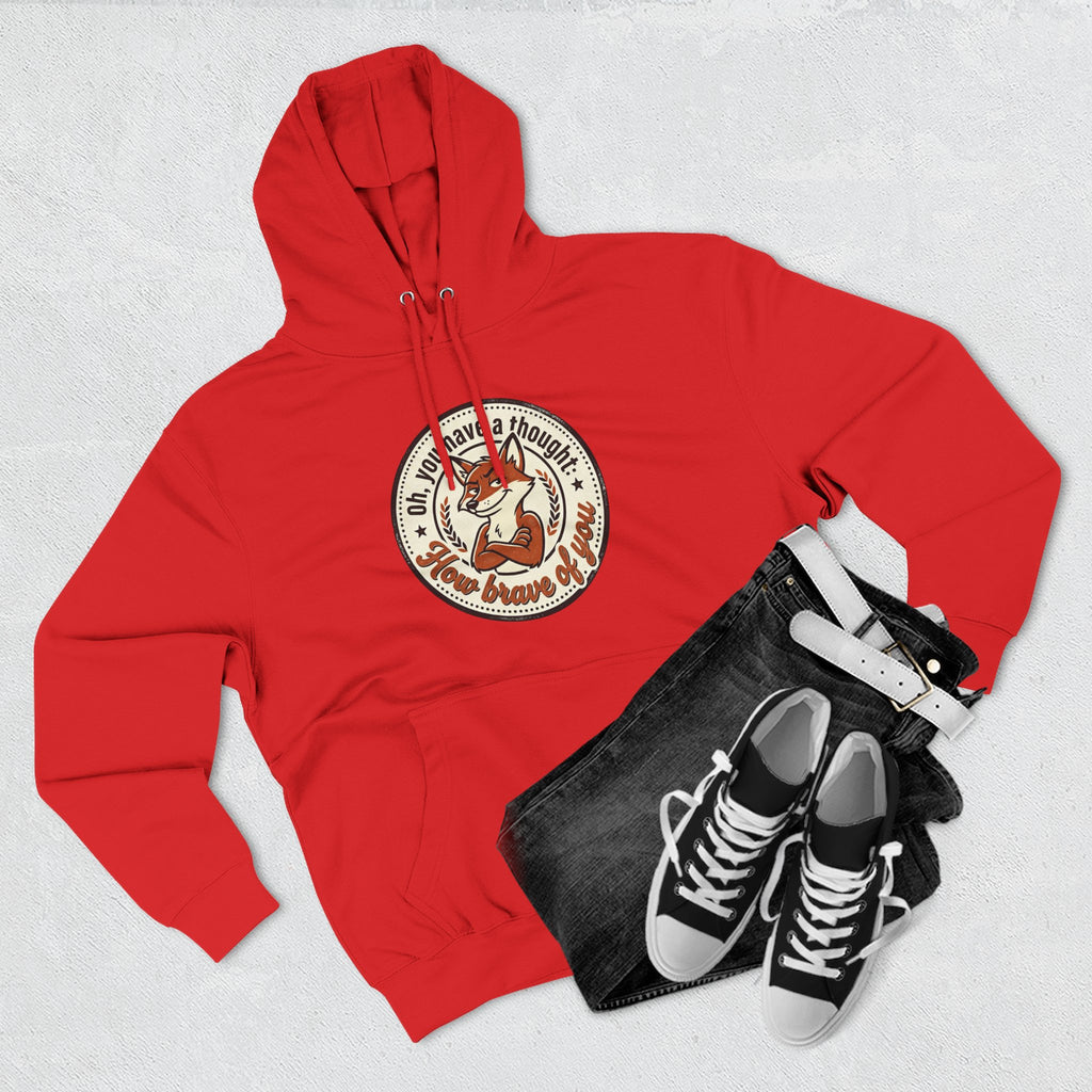 Fox Badge Hoodie — "Be Brave & Kind" Retro Emblem Fleece Hoodie