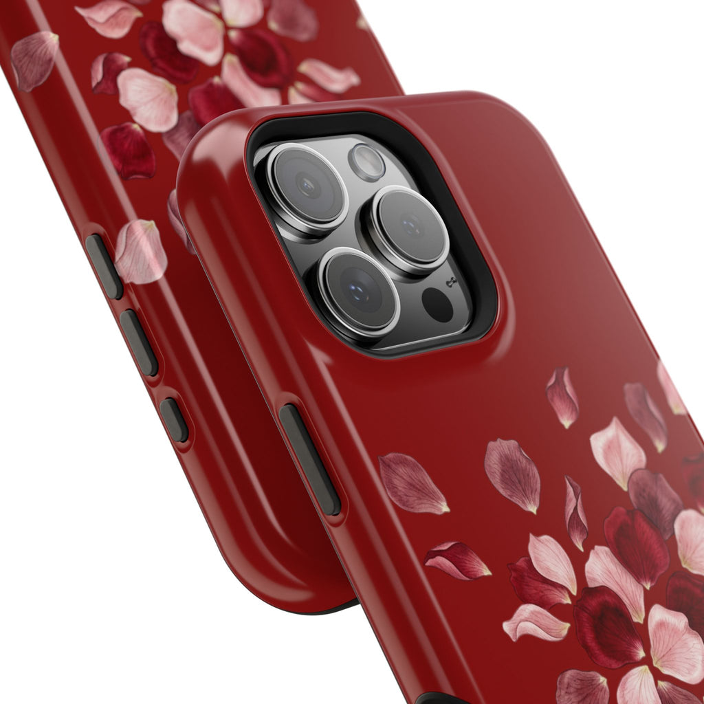 Phone Case — Red Floral Petal Magnetic Impact-Resistant Cover
