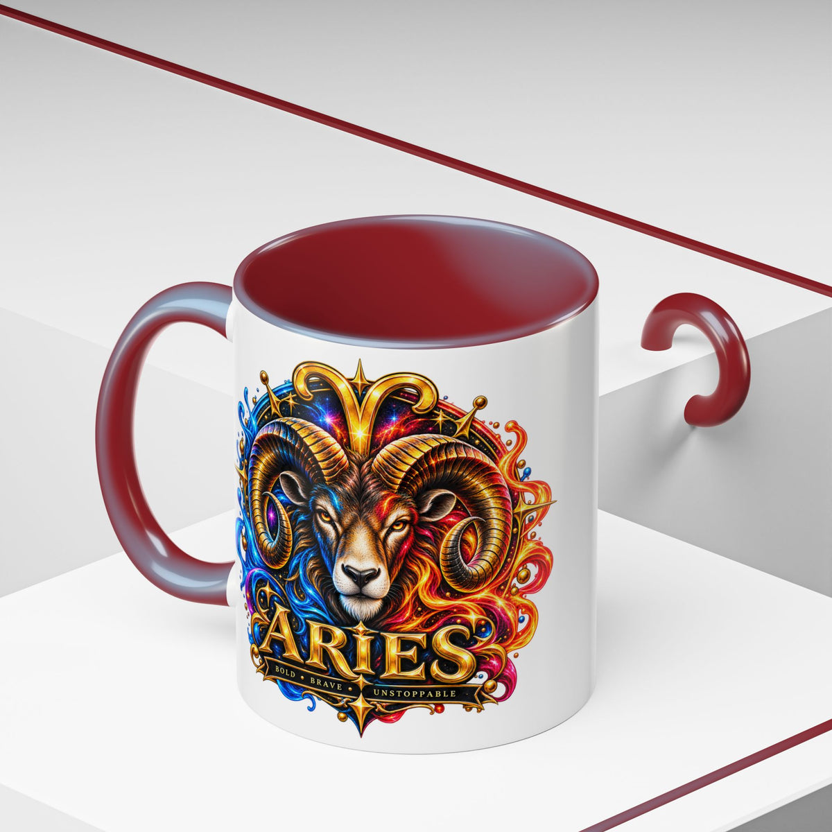 Aries Zodiac Coffee Mug — Colorful Ram Astrology Accent Mug (11/15oz)