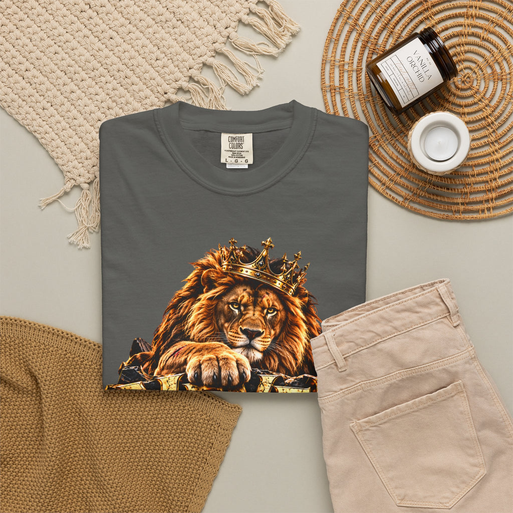 Lion Graphic T-Shirt — "Never Give Up: Great Things Take Time" Motivational Tee