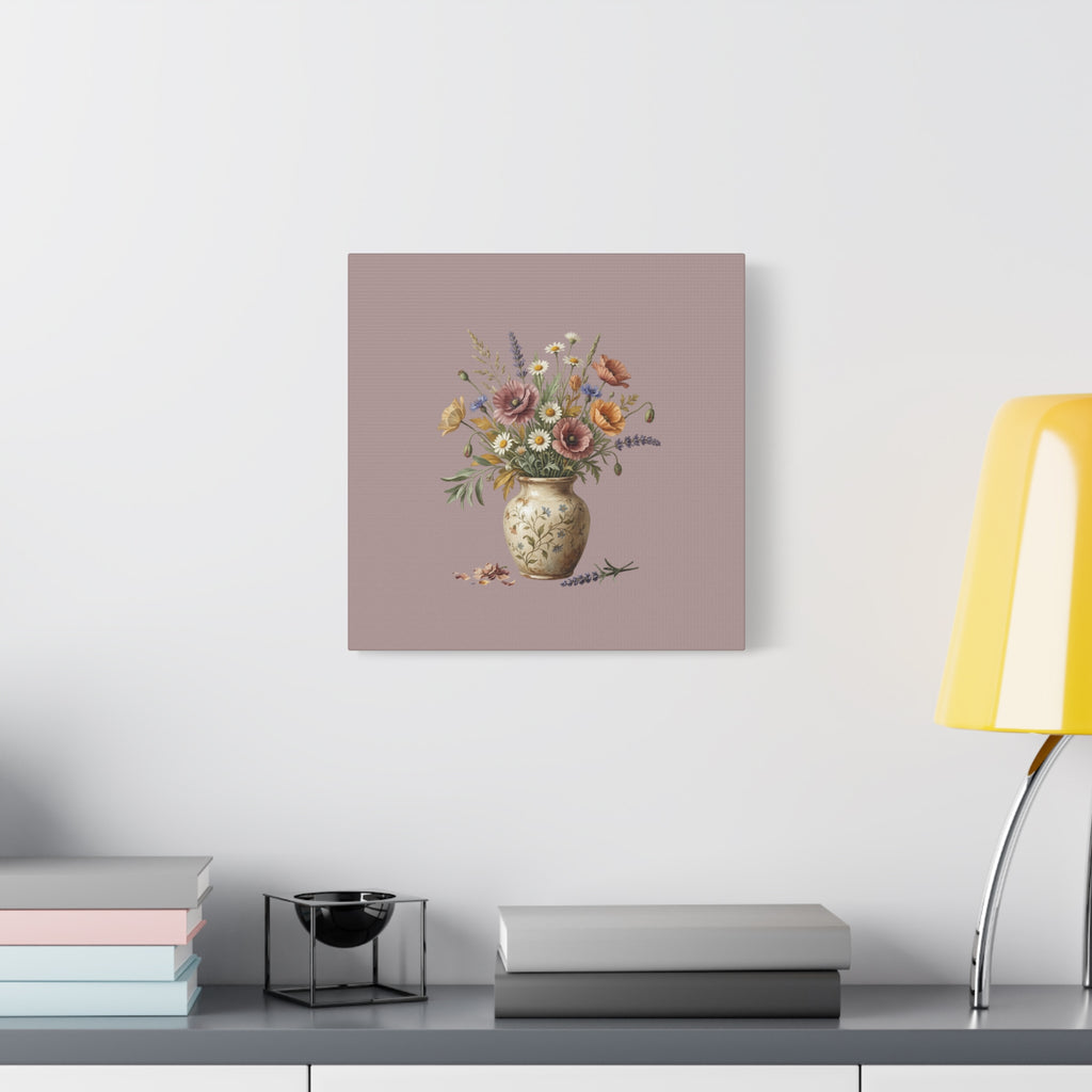 Botanical Vase Floral Canvas Print — Vintage Wildflower Wall Art