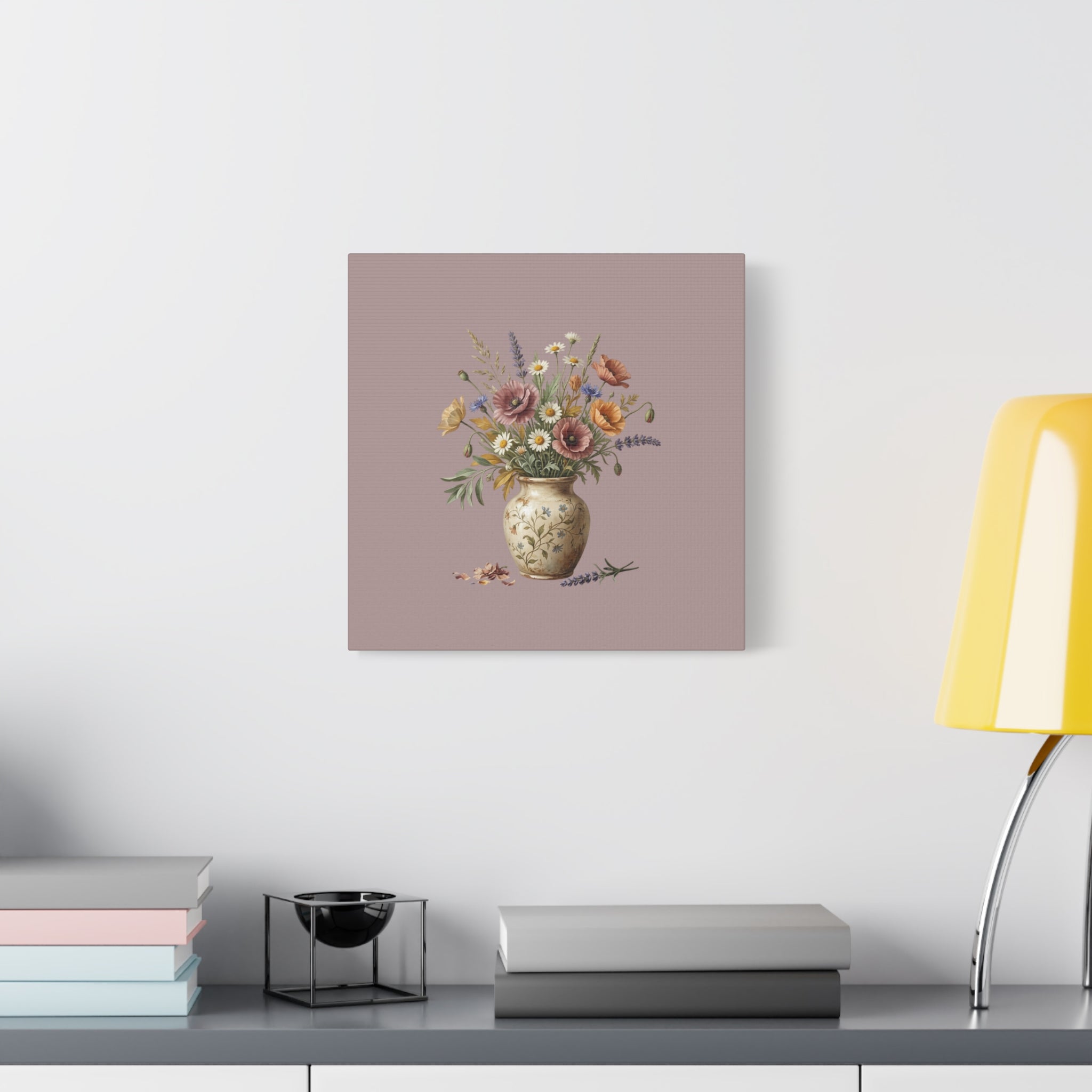 Botanical Vase Floral Canvas Print — Vintage Wildflower Wall Art