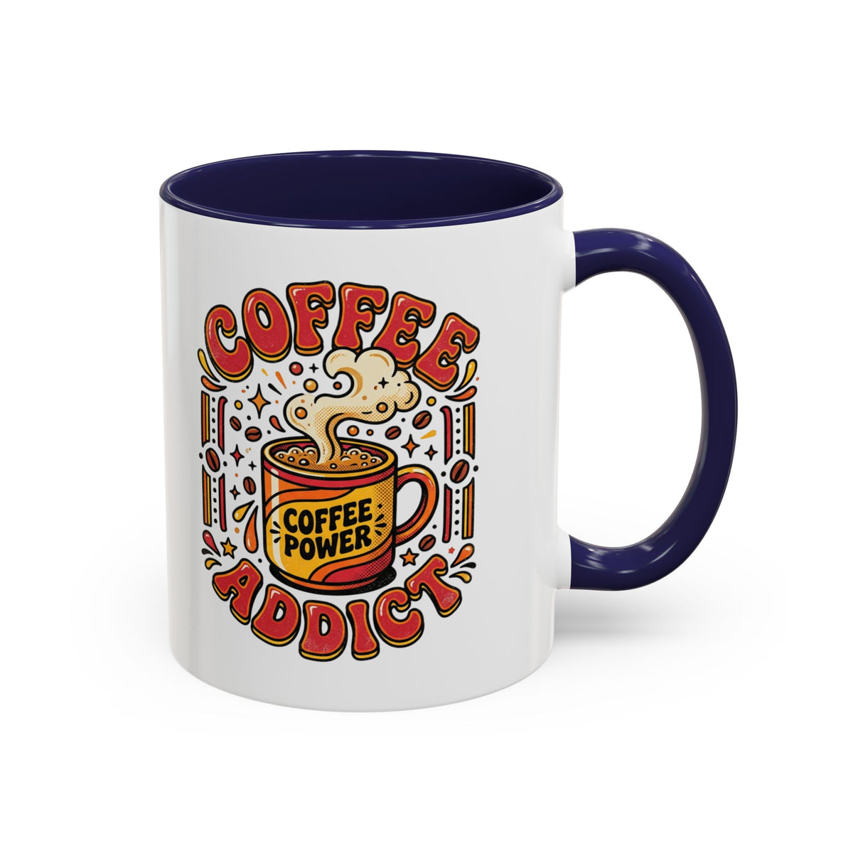 Coffee Addict Accent Mug — "Coffee Power" Retro Coffee Lover Gift (11oz/15oz)