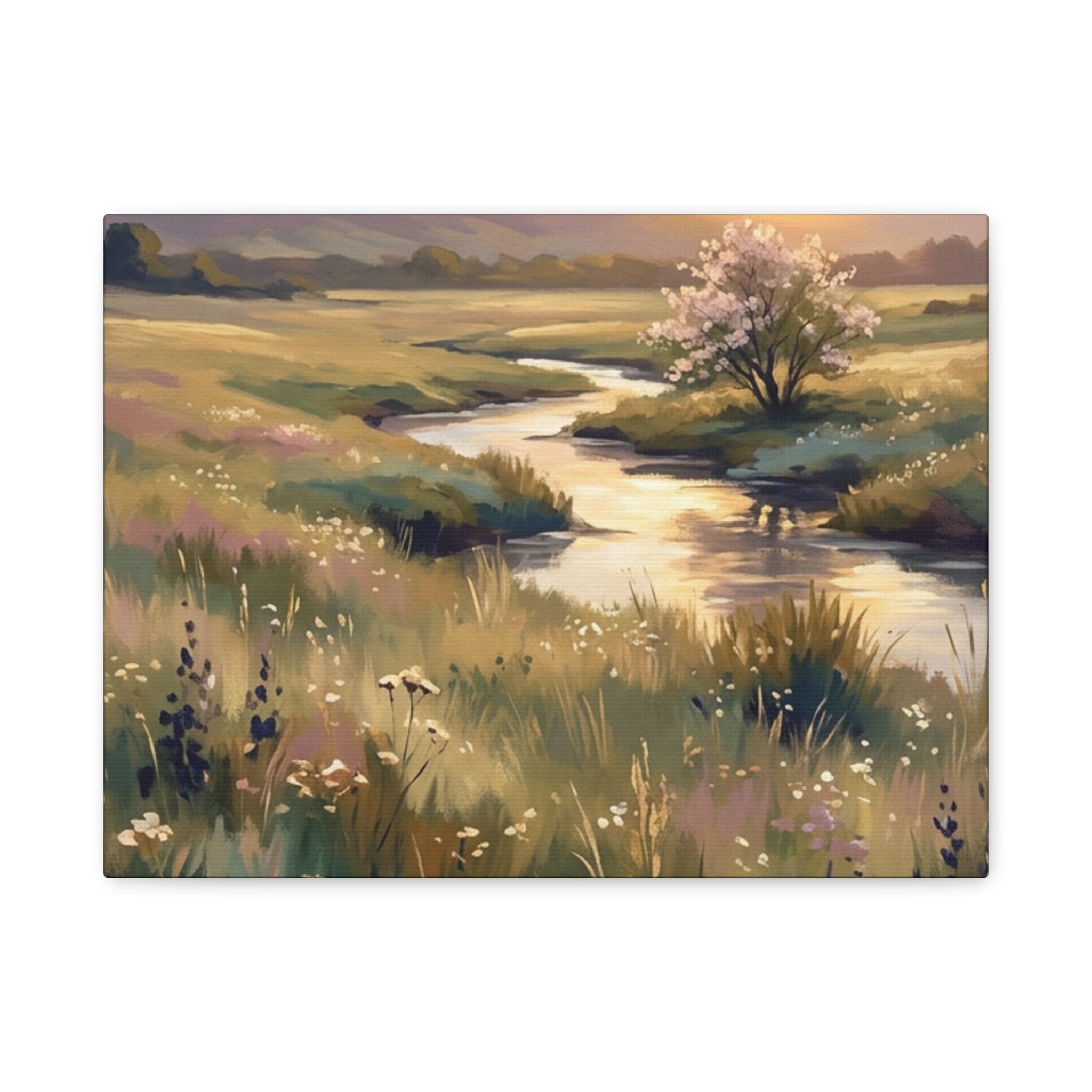Serene Meadow Stream Matte Canvas Art — Stretched Wall Decor