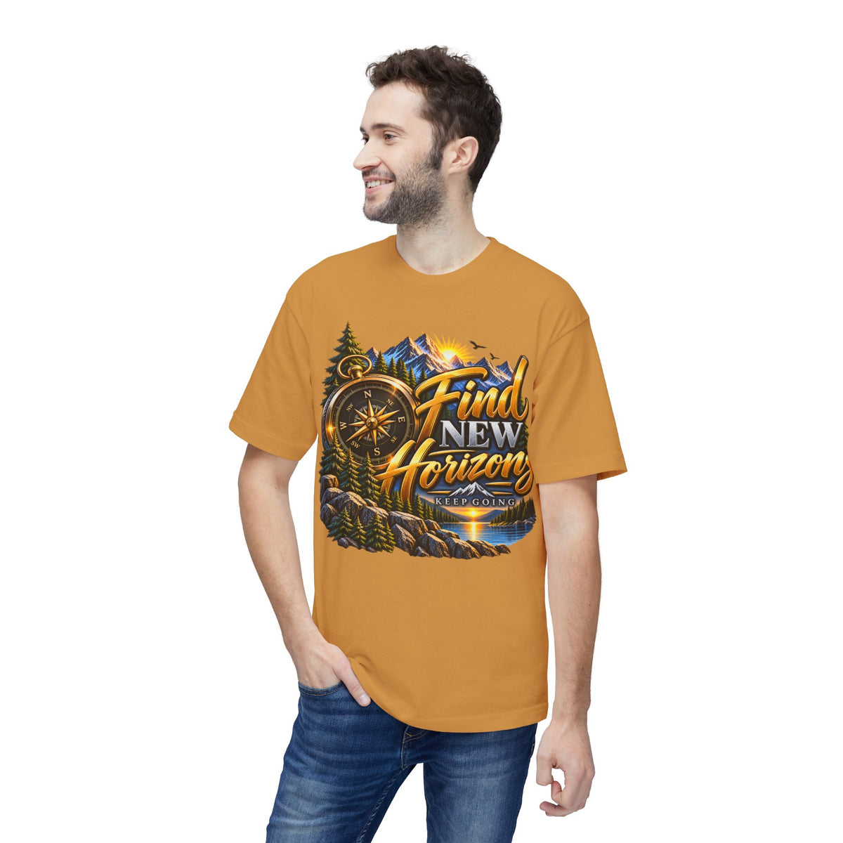 Find New Horizons T-Shirt — Adventure Compass Mountain Graphic Tee