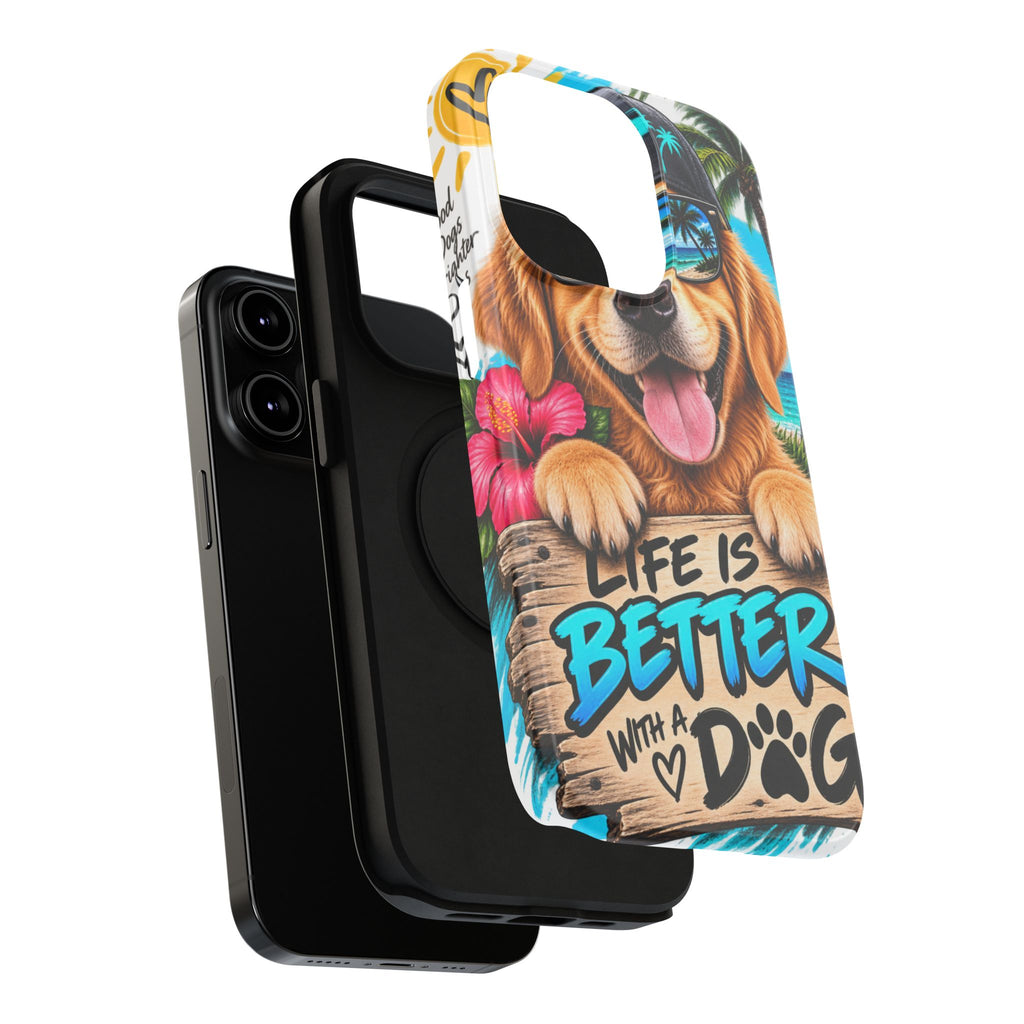 Impact-Resistant Phone Case — "Life Is Better With a Dog" Tropical Dog Design