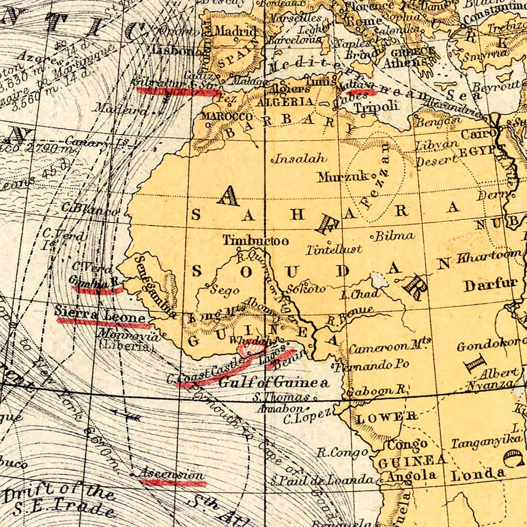 Vintage World Map (Sir John Herschel's Projection) 1871