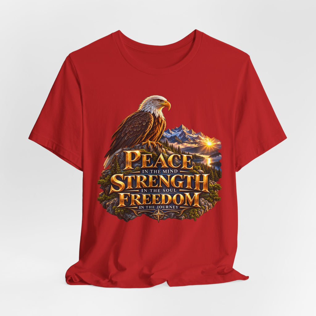 Eagle Mountain Sunrise T‑Shirt — "Peace Strength Freedom" Patriotic Tee