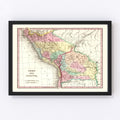 Vintage Map of Peru & Bolivia 1842