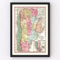 Vintage Map of Chile, Argentina And Uruguay 1842