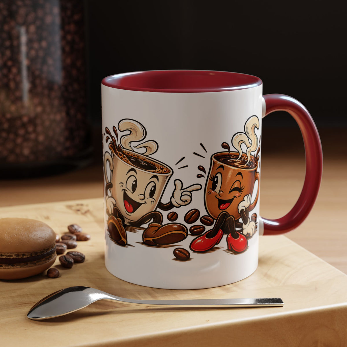 Coffee Cartoon Mug — Cute Dancing Coffee Cups Accent Mug