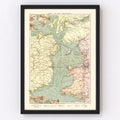 Vintage Map of the Irish Channel 1905