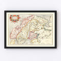 Vintage Map of Norway, Sweden & Finland 1623