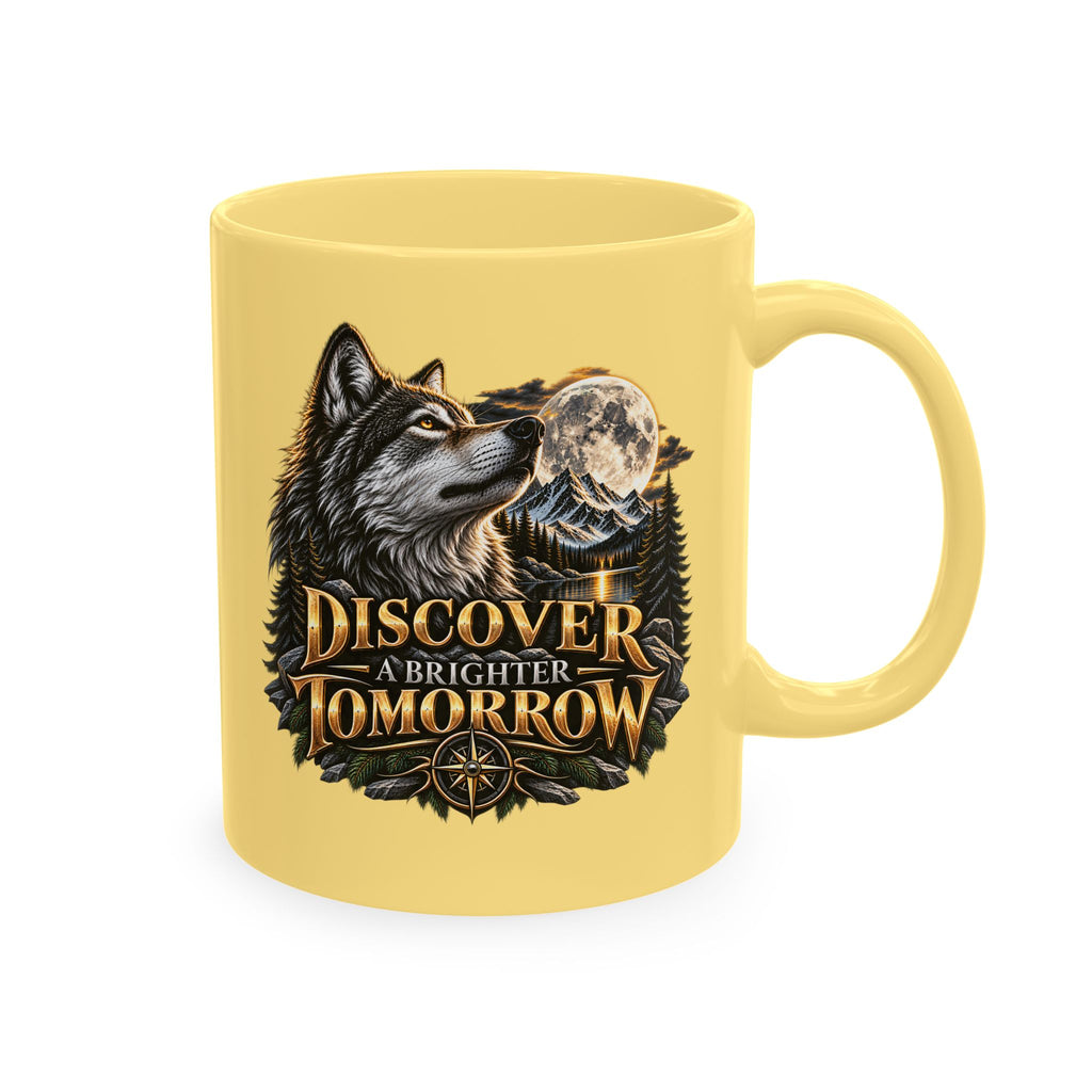 Discover Tomorrow Ceramic Mug — Howling Wolf & Moon Coffee Cup