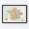 Vintage Map of France And Switzerland 1871