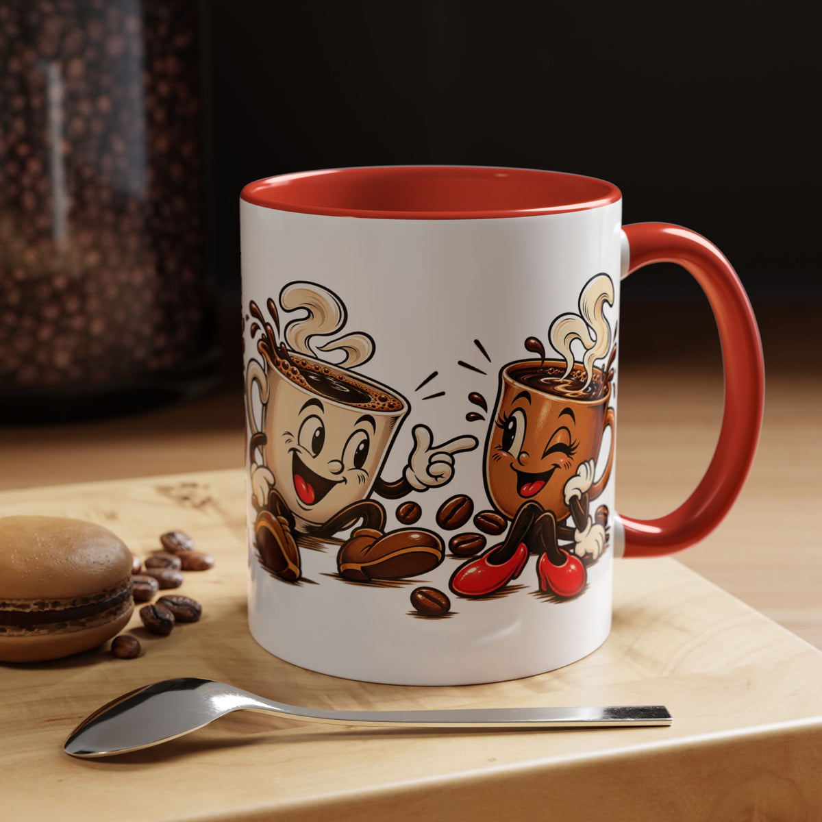 Coffee Cartoon Mug — Cute Dancing Coffee Cups Accent Mug