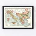 Vintage Map of Italy, Turkey & Greece 1871