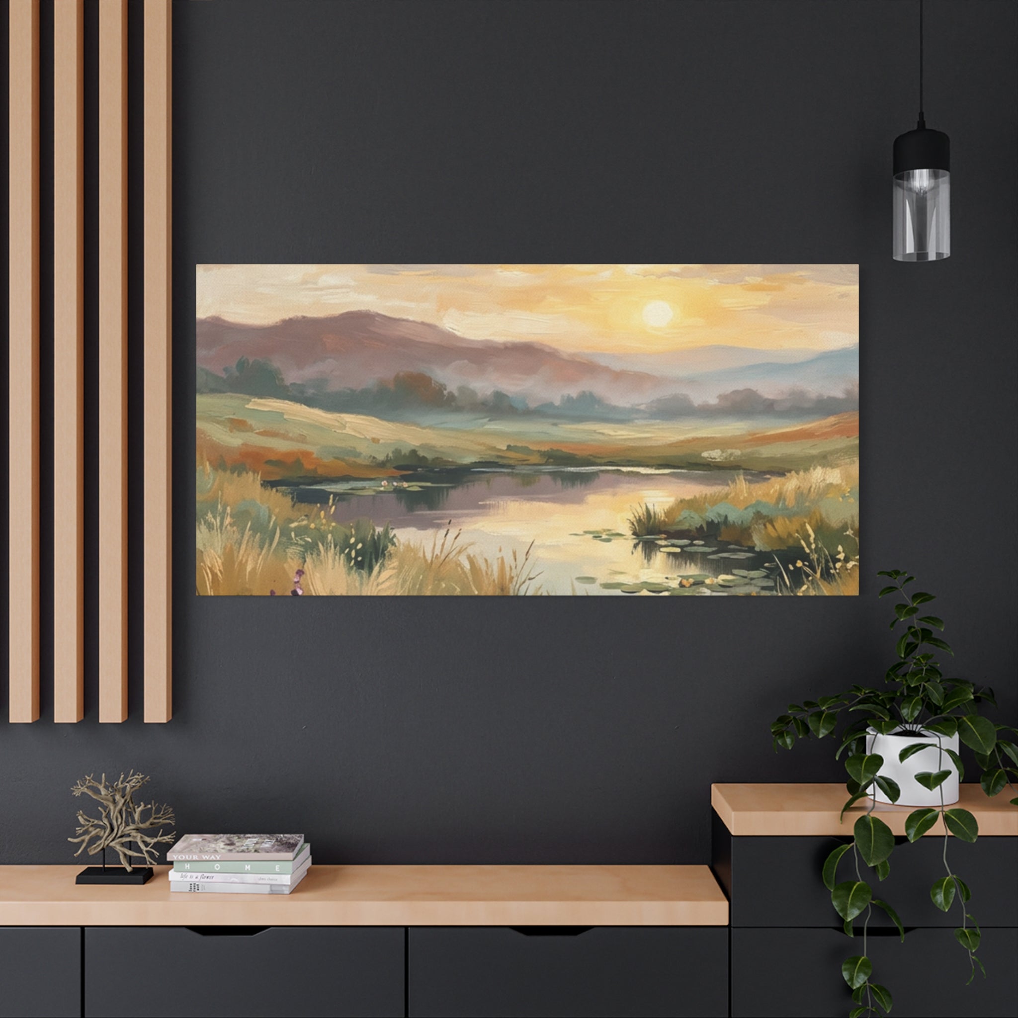 Sunset Meadow Canvas Wall Art — Stretched Matte Landscape Print