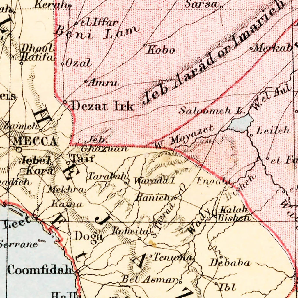 Vintage Map of Turkey, Persia, Arabia & Egypt 1871
