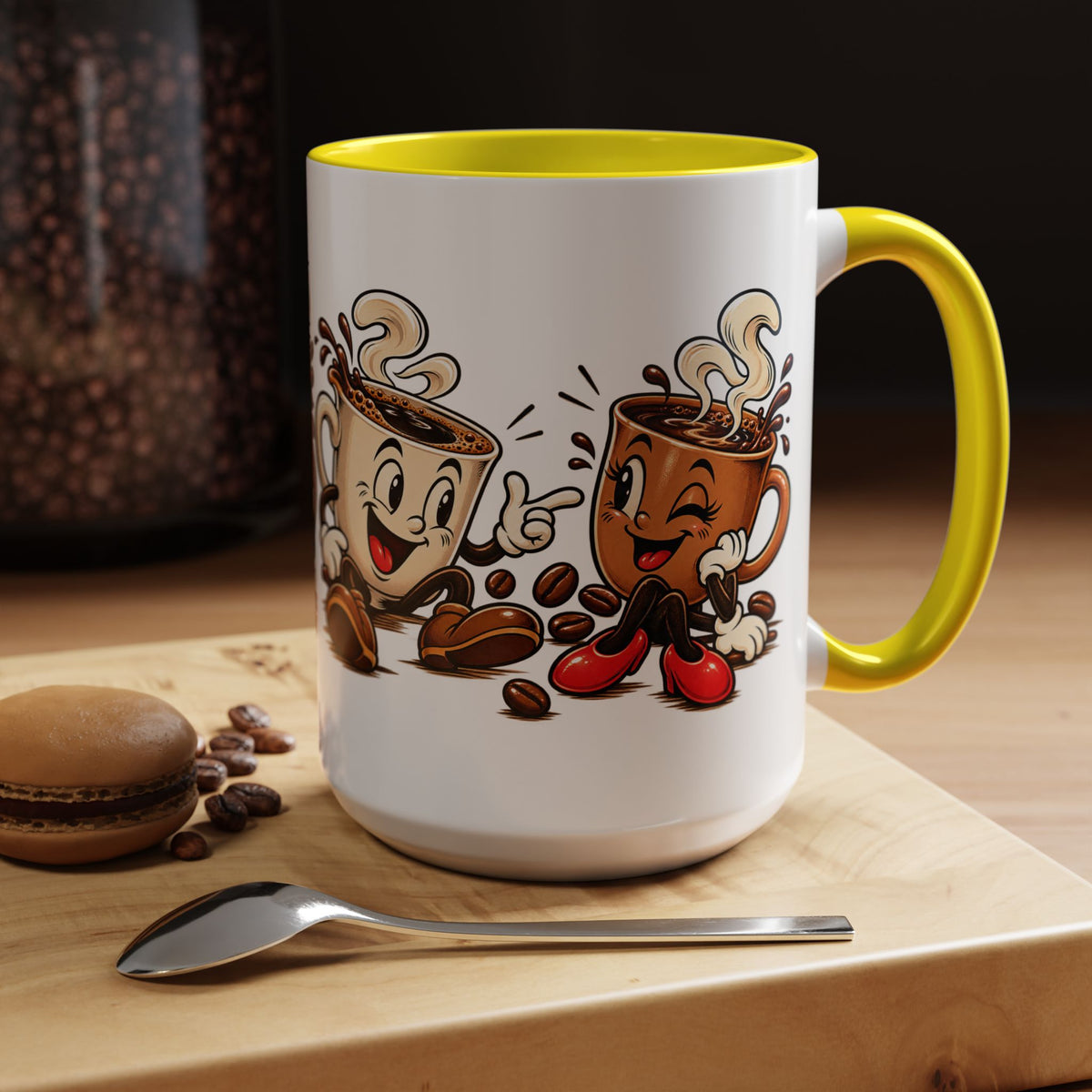 Coffee Cartoon Mug — Cute Dancing Coffee Cups Accent Mug