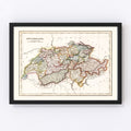 Vintage Map of Switzerland 1832