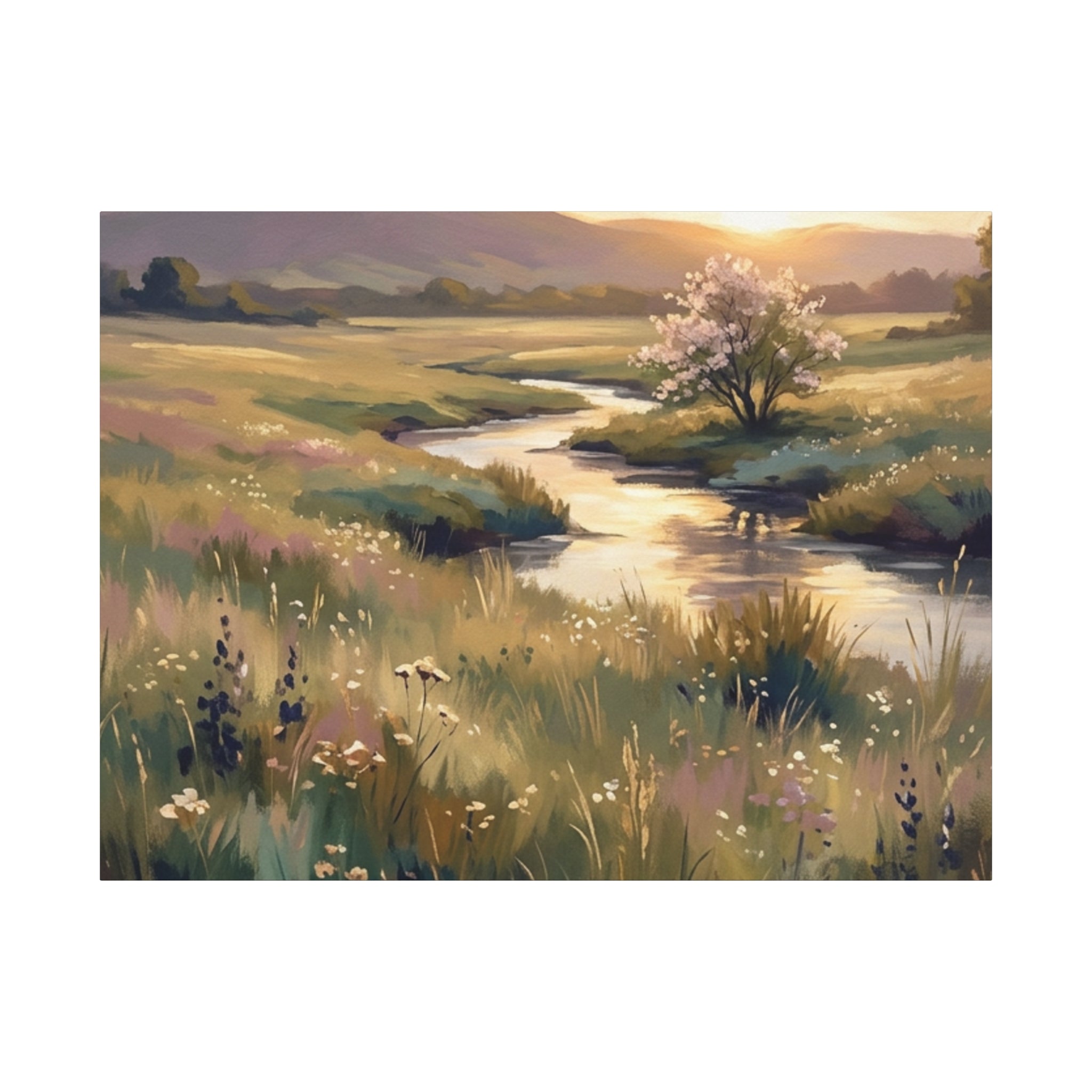 Serene Meadow Stream Matte Canvas Art — Stretched Wall Decor