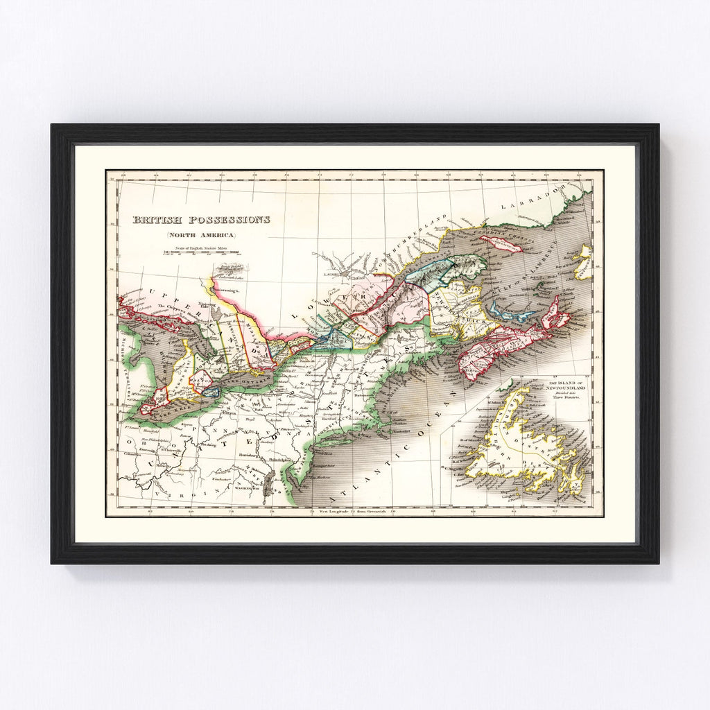 Vintage Map of British Possessions in North America 1832