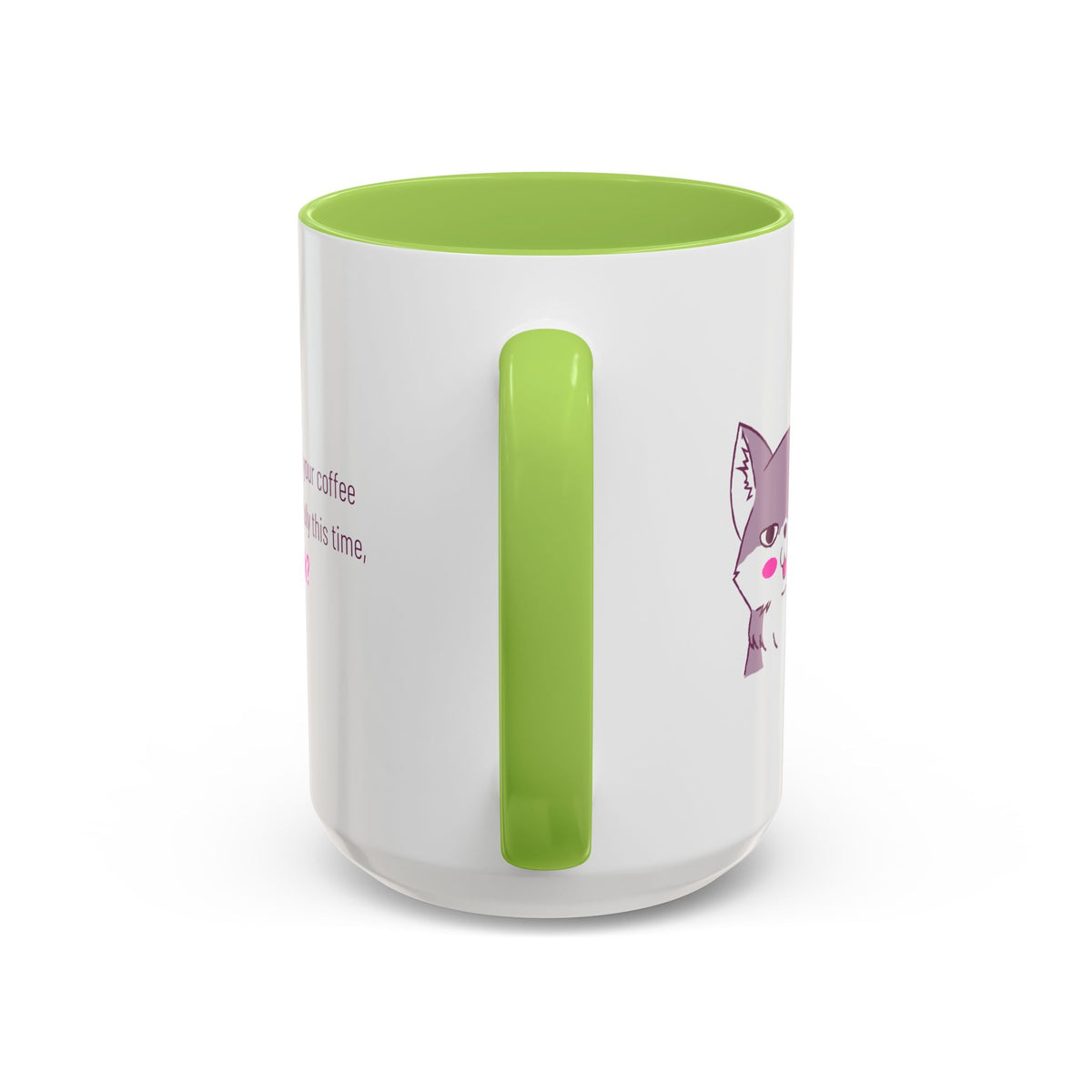 Accent Coffee Mug — Cute Shy Fox Design "Drink your coffee carefully this time, ok?"