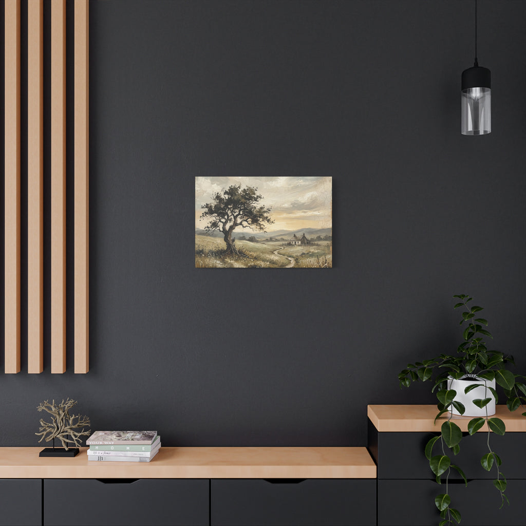 Rustic Countryside Canvas Wall Art — Serene Landscape Matte Stretched Canvas Print