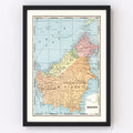 Vintage Map of Borneo, East Indies 1901