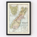 Vintage Map of New Zealand (South Island) 1901