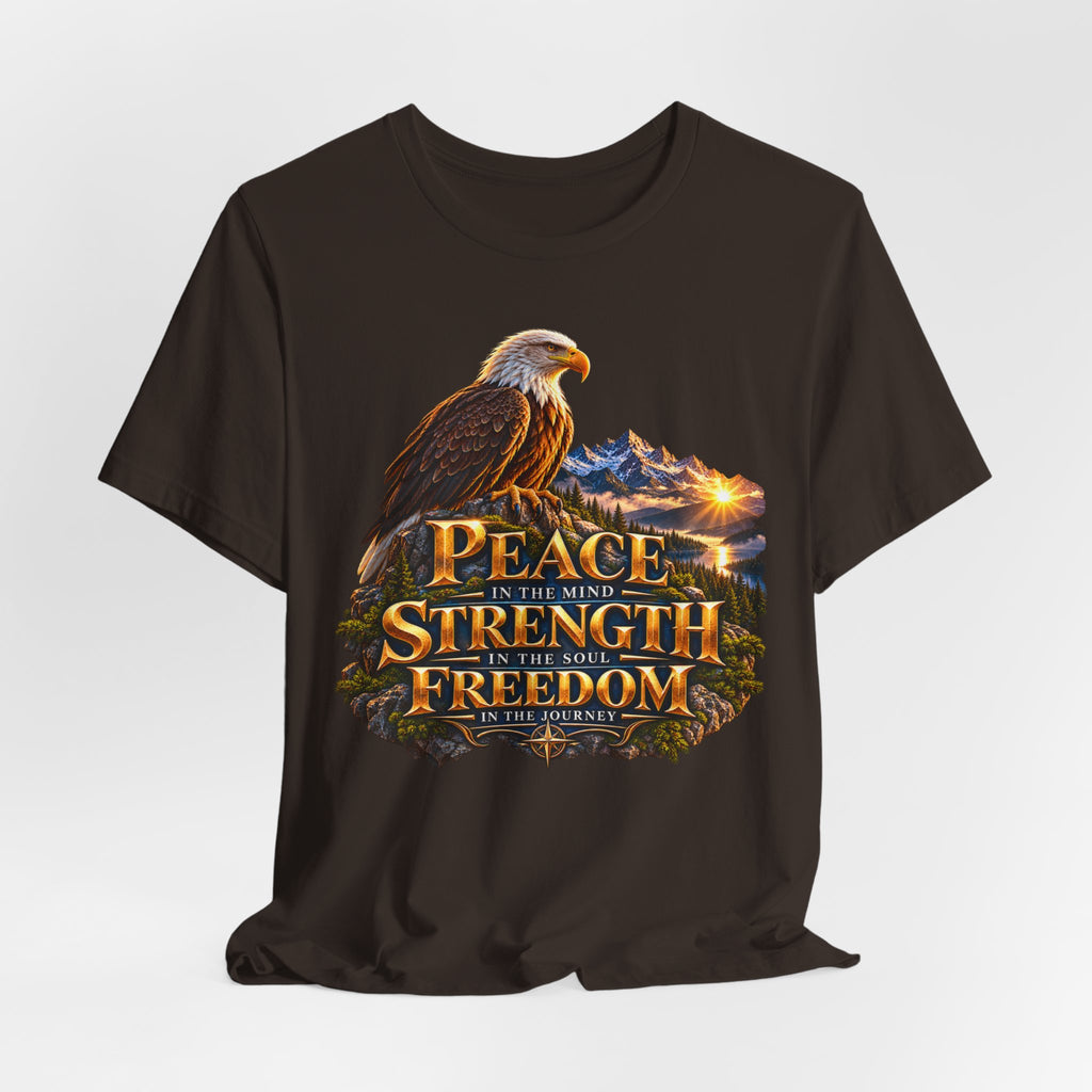 Eagle Mountain Sunrise T‑Shirt — "Peace Strength Freedom" Patriotic Tee
