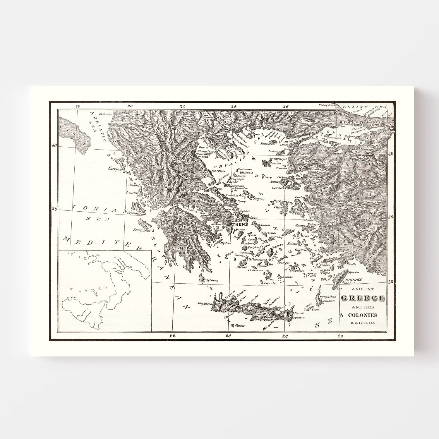 Vintage Map of Ancient Greece 1901