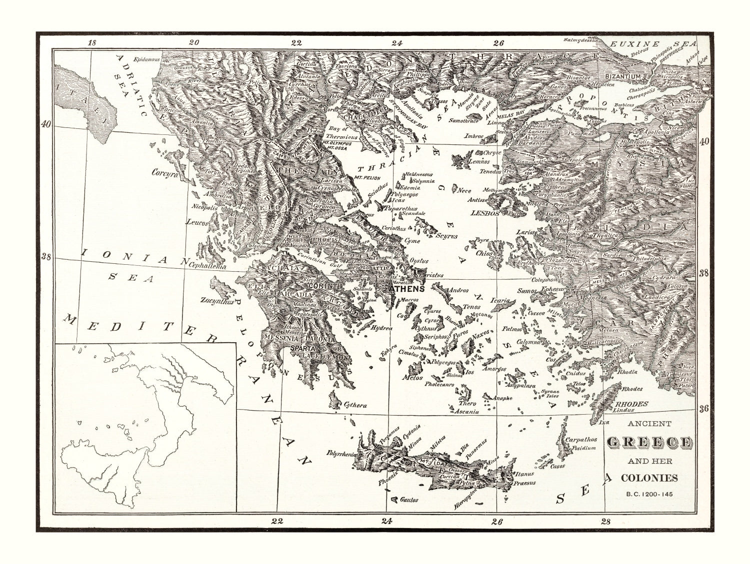 Vintage Map of Ancient Greece 1901