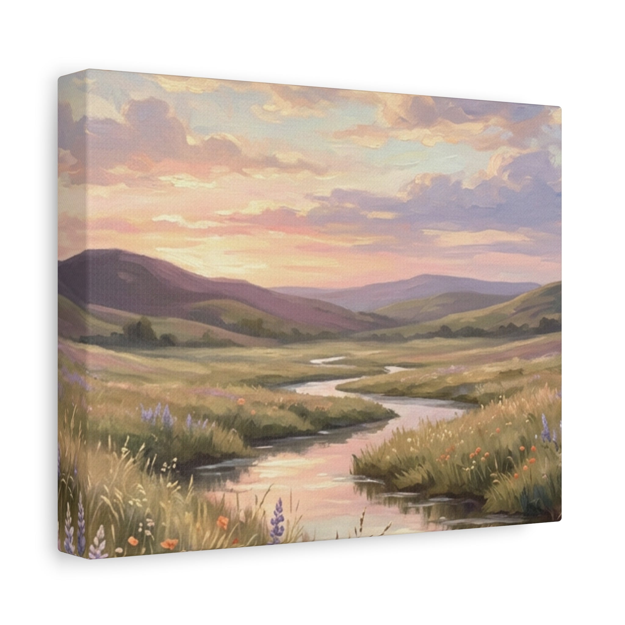 Sunset Meadow Canvas Wall Art - Stretched Matte Landscape Print