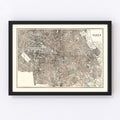 Vintage Map of Paris, France 1893